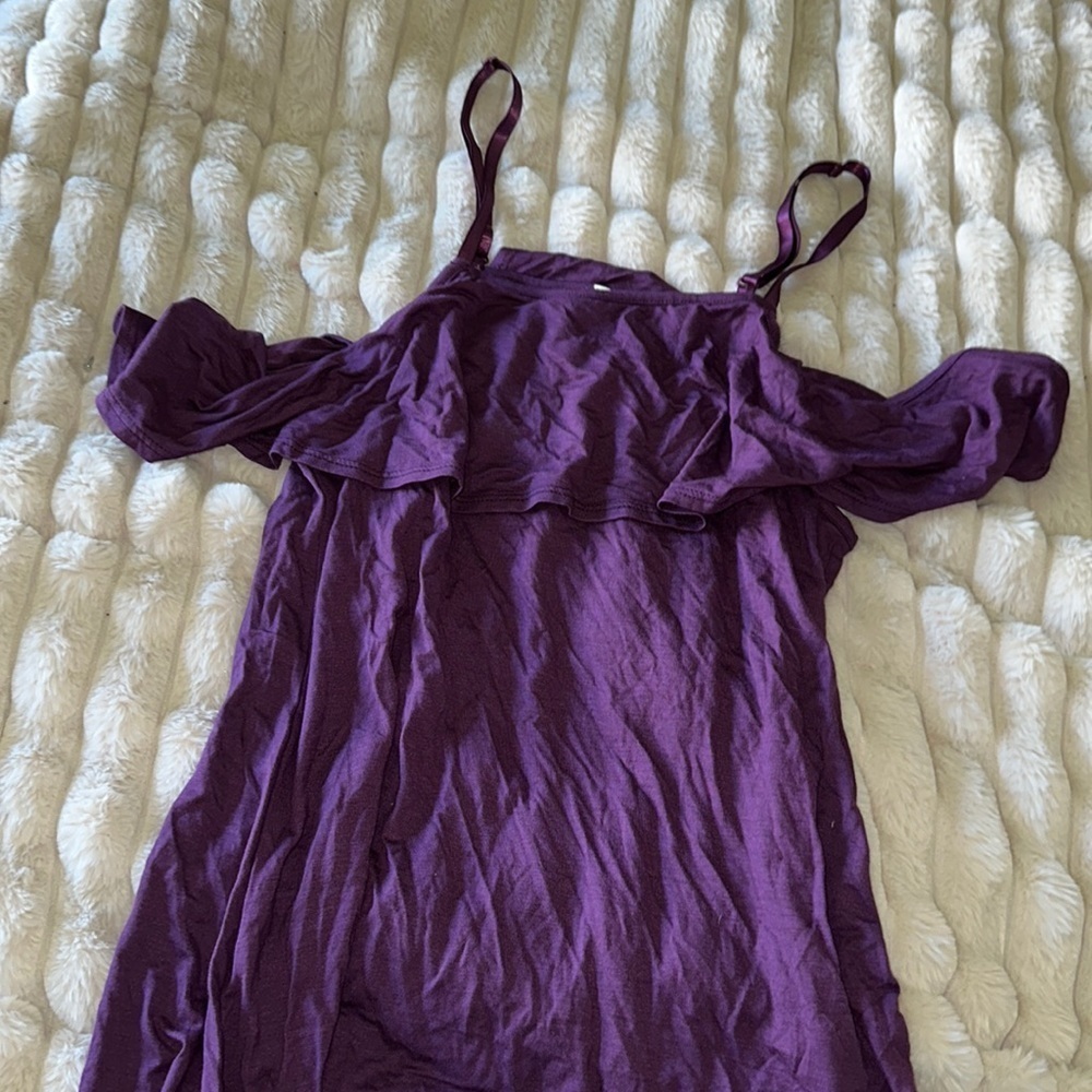 Purple side, ruffle, cold shoulder shirt with adjustable straps small